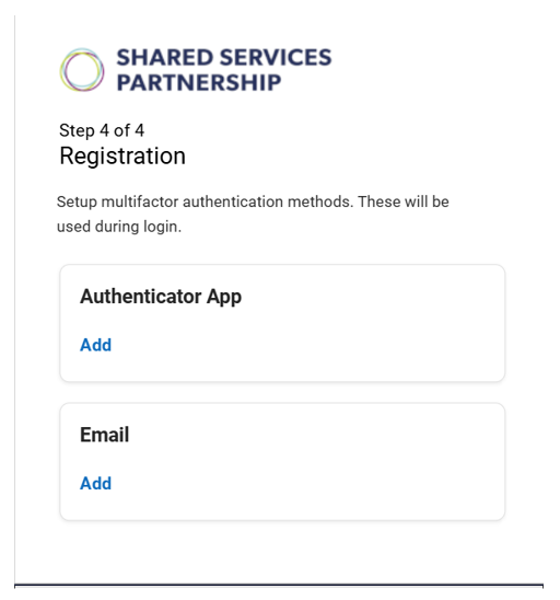 Screen shot of choosing an authentication method during registration
