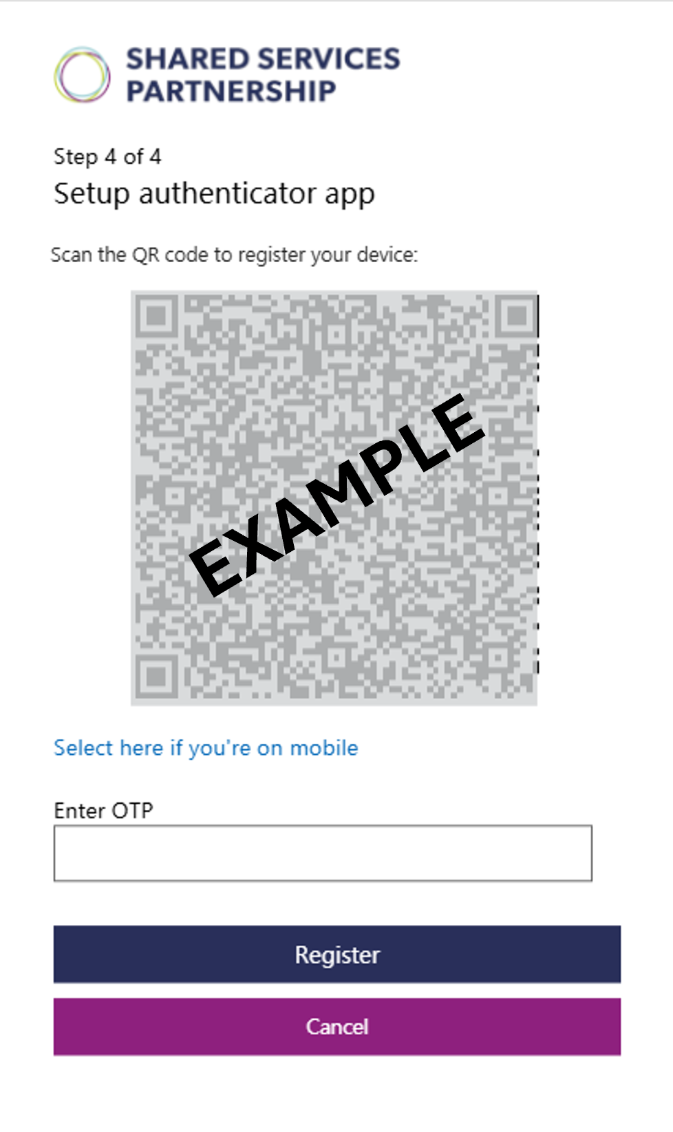 Screenshot of setting up an authenticator app during registration