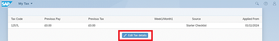 An example of how to locate the edit tax details button