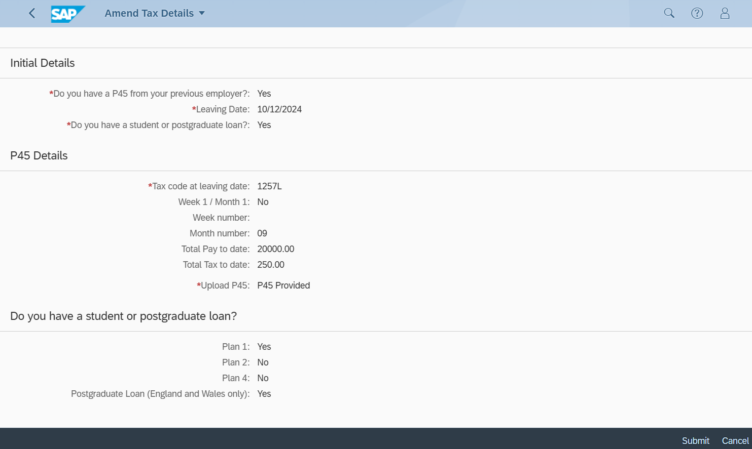 An example of the submission fields you must use