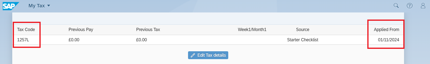 An example of someone's tax information within ESS