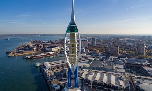 Aerial view of Spinnaker Tower in Portsmouth