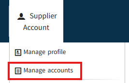 The 'Manage accounts' link in the Supplier Self-Service system
