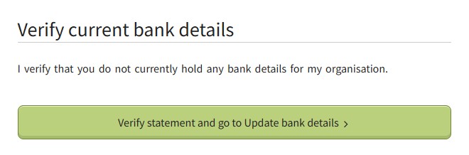 The 'Verify current bank details' screen in the Supplier Self-Service system