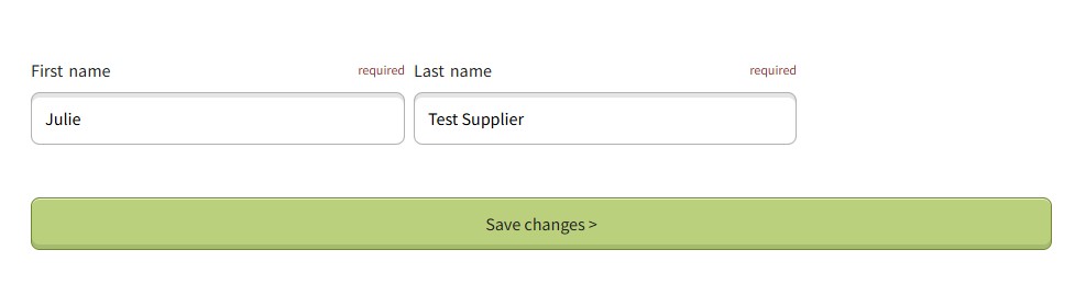 Screen shot of the 'personal details' screen in the Supplier Self-Service system