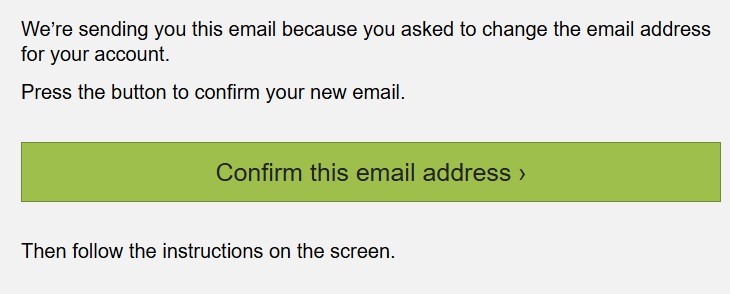Screen shot of the confirm email address screen in the Supplier Self-Service system