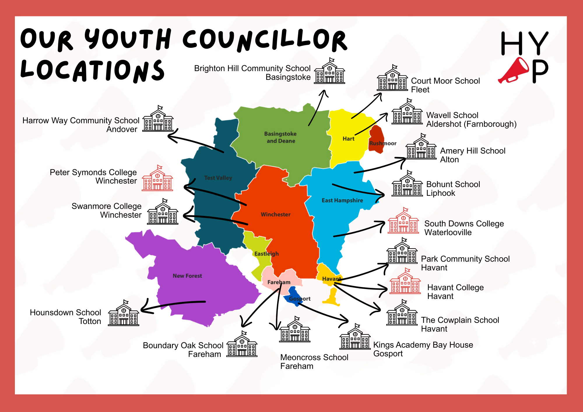 Map showing youth councillor locations in 2026