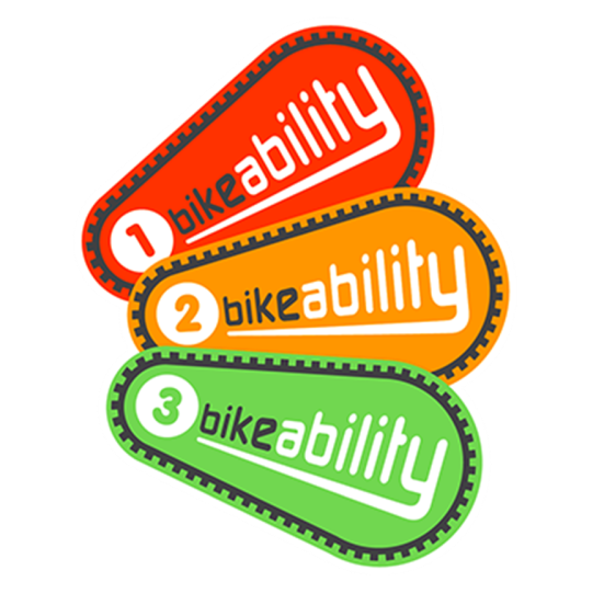 Bikeability logo illustrating the three skill levels