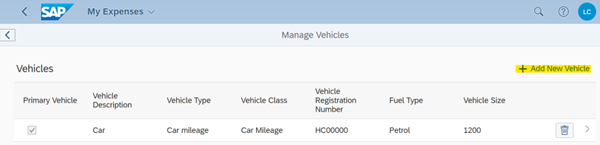 Add new vehicle screenshot