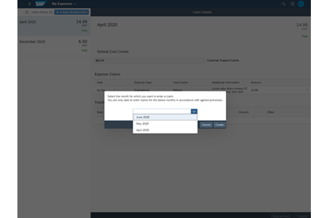Create new claim screenshot