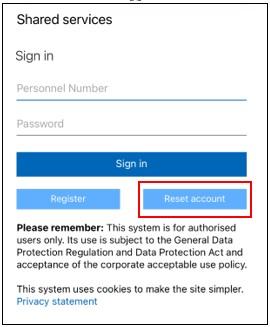 Shared Services login screenshot
