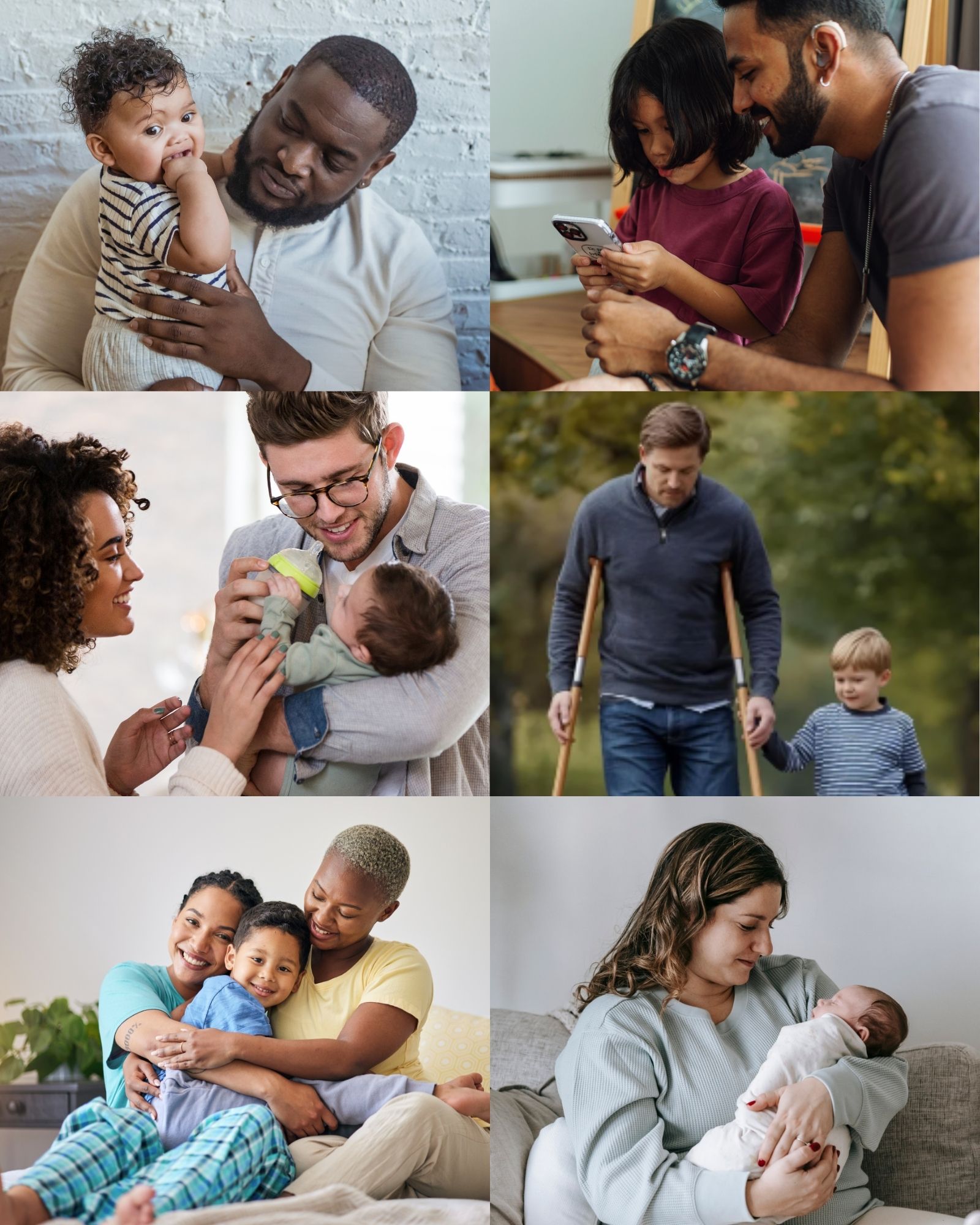 A collage of children with their adoptive families