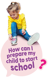 A speech bubble asking the question: How can I prepare my child to start school?