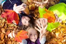Children playing in leaves