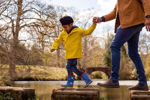 Family enjoying pond life