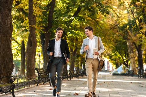 Two colleagues taking a walk together