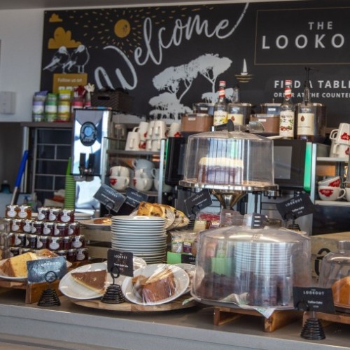 Display of cakes on a café counter