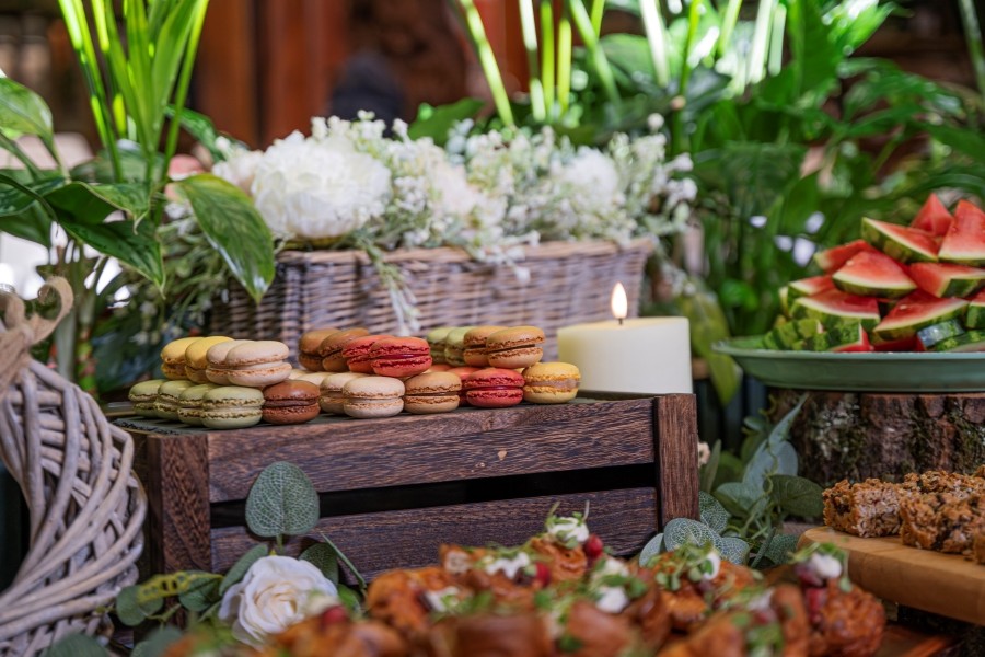 A table display of wedding food