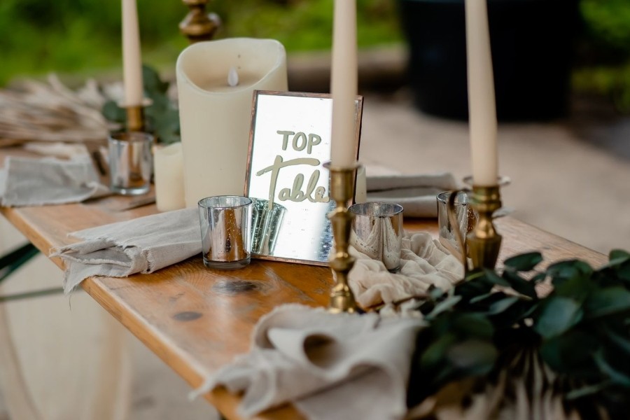 The top wedding table with candles