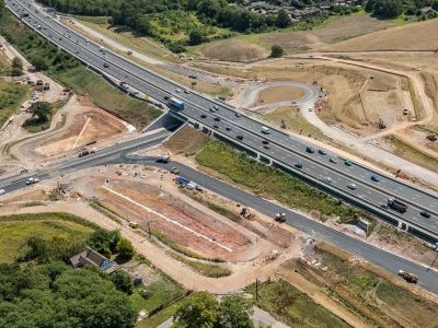 Aerial view of the slip roads and motorway