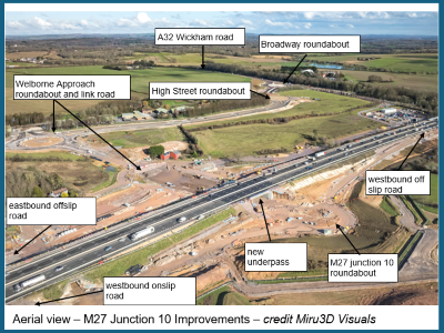 Aerial view - M27 Junction 10 improvements