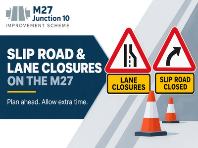 M27 Junction 10 October 2026 slip roads and lane overnight closures