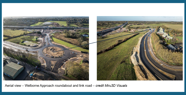 Aerial view of Welborne roundabout and Link road
