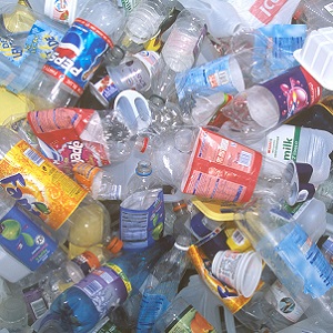 Pile of empty plastic bottles and packaging