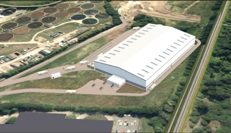 Proposed design of the front view of a new Materials Recovery Facility in Eastleigh