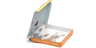 Recycling contamination pizza box with leftover food inside