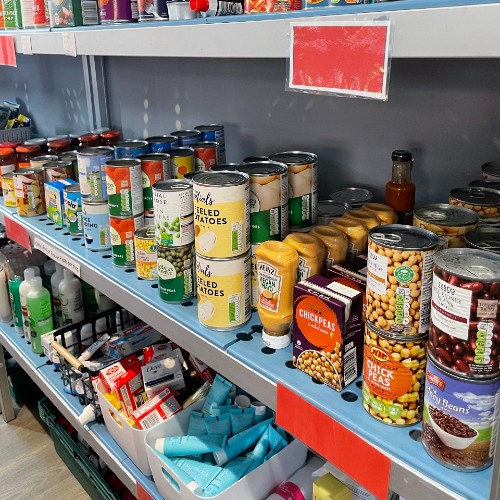 shelves of food in a community pantry