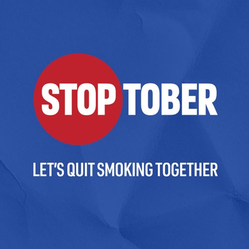 Stoptober logo on blue background