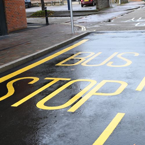 The road markings of an urban bus stop 
