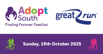 Adopt South logo and Great South Run logo with text that reads Sunday 19th October 2025.