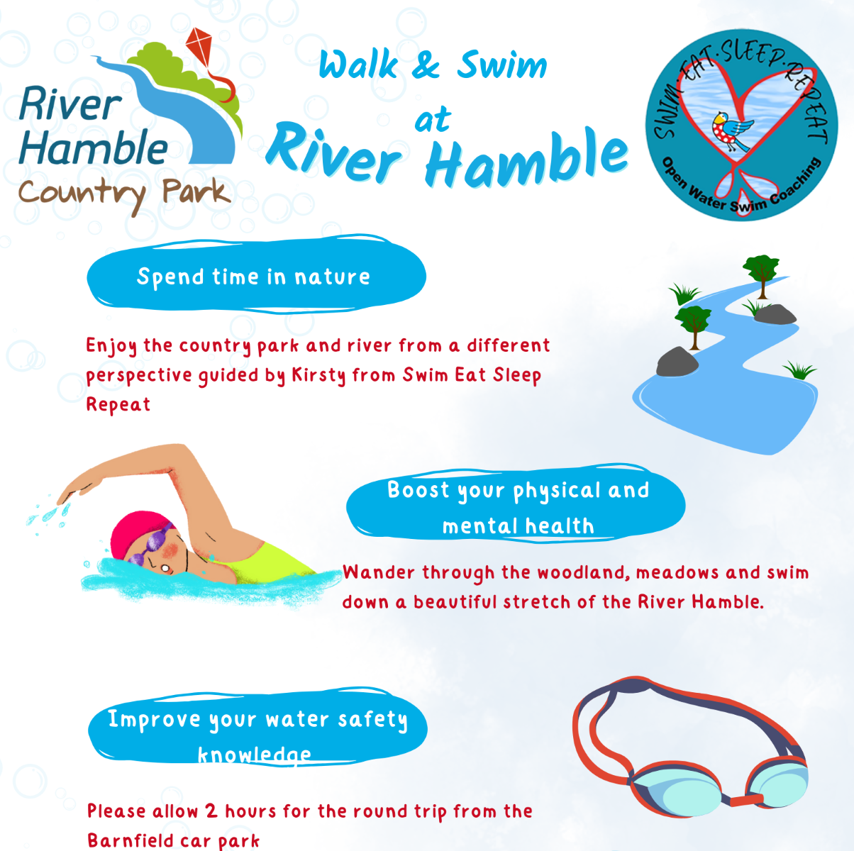 pictures of new walk and swim activity at River Hamble Country Park