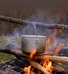 cooking pot over an open fire