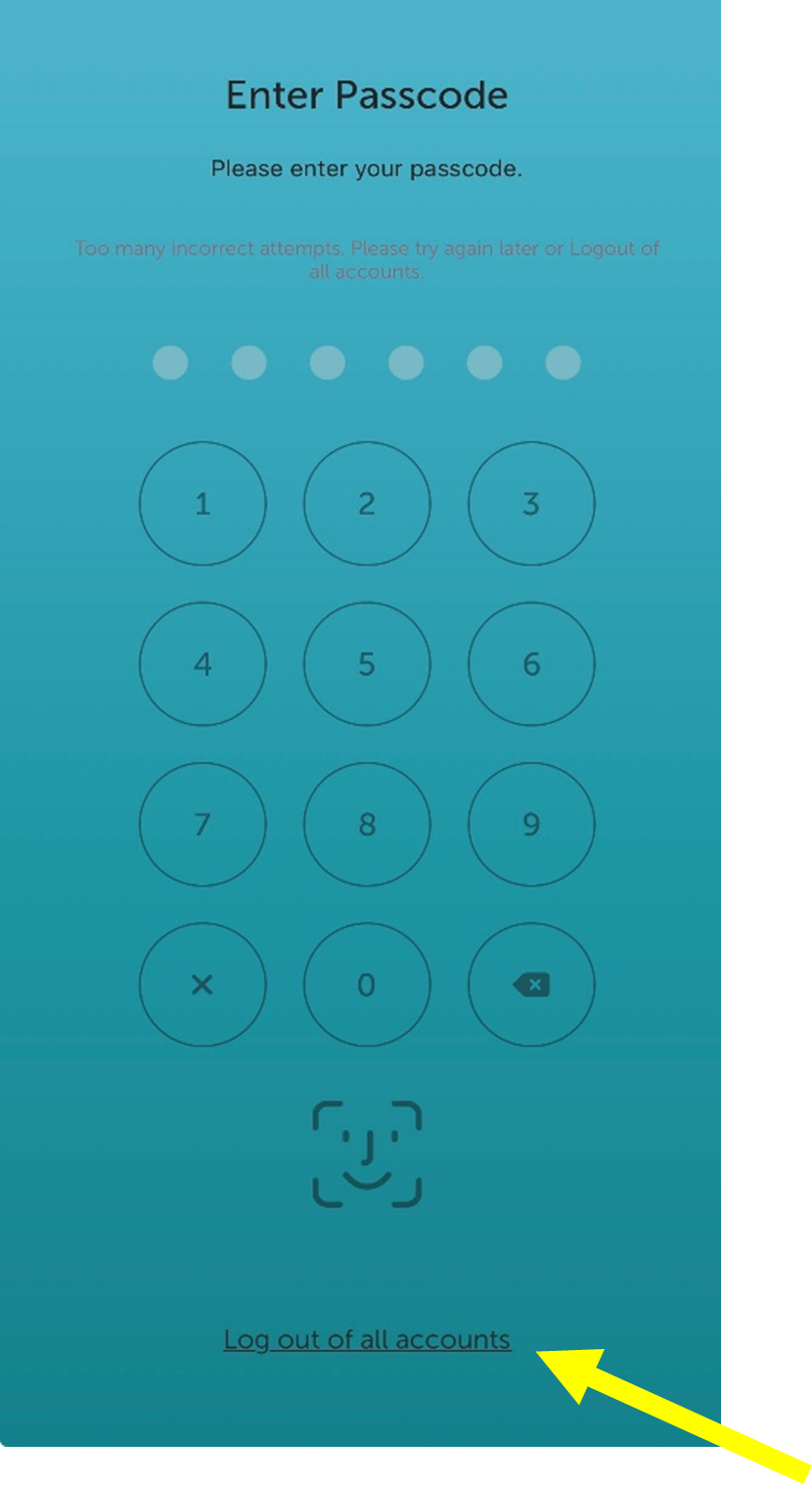 Passcode screen at the bottom where you can select log out of all accounts