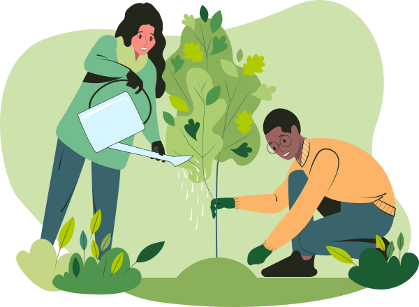 Graphic showing two people planting a tree