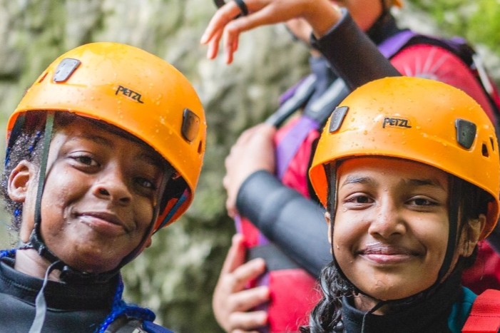 Young people having fun with outdoor equipment
