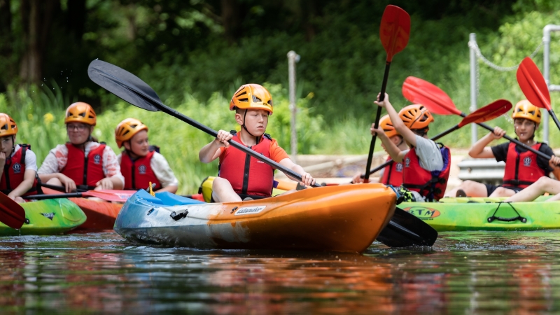 Group of children in kayaks