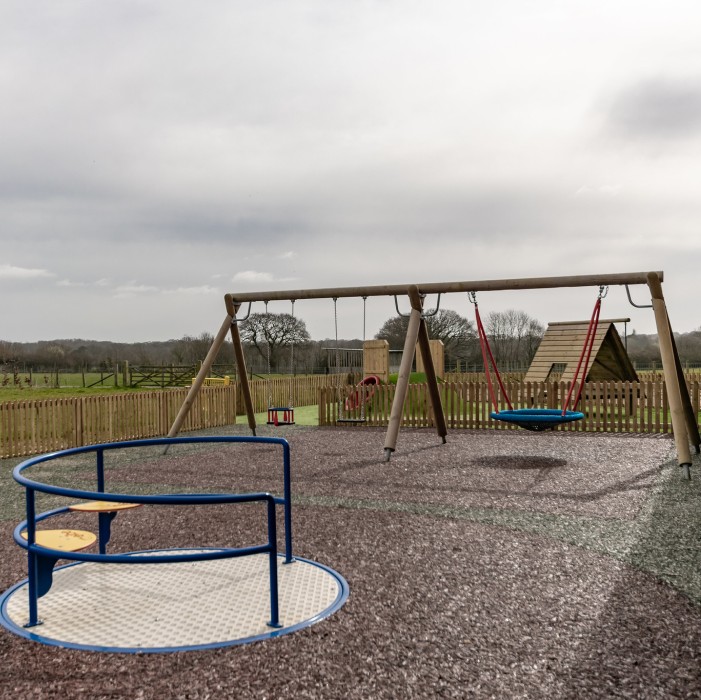 Swings and a roundabout in a play area