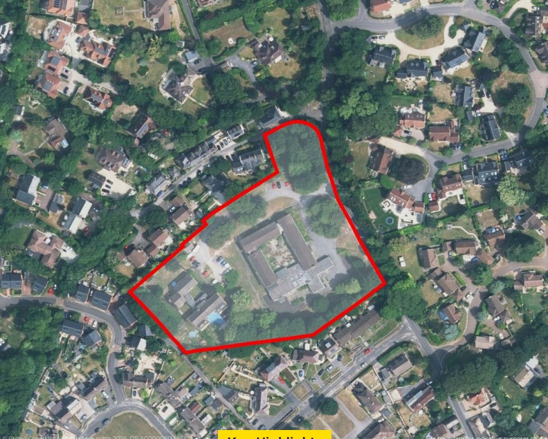 Aerial view of site outline for Cornerways and Merrydale, Kingsworthy, Winchester SO23 7QS