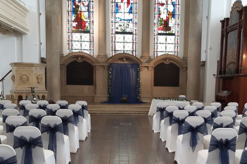 The chapel at Royal Victoria Country Park set up for a wedding ceremony