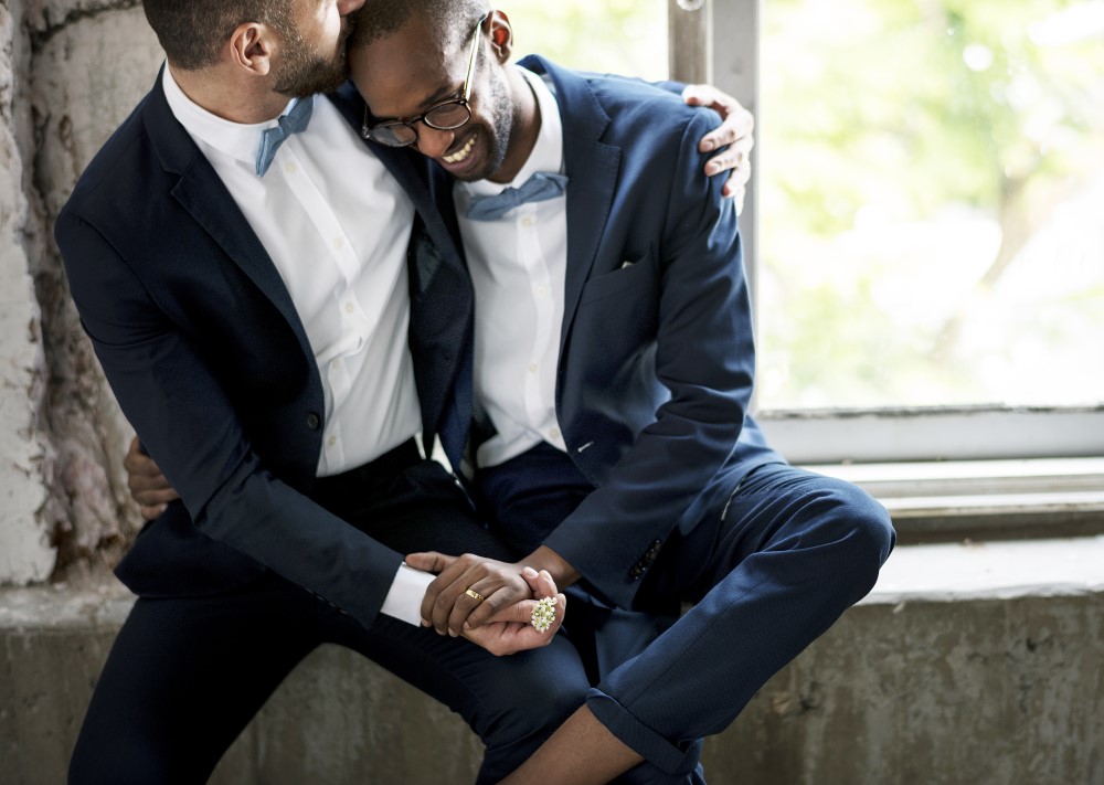 Same sex couple celebrating