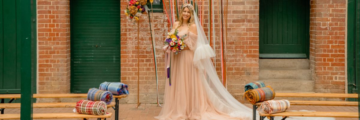 a bride in a pink lovely dress