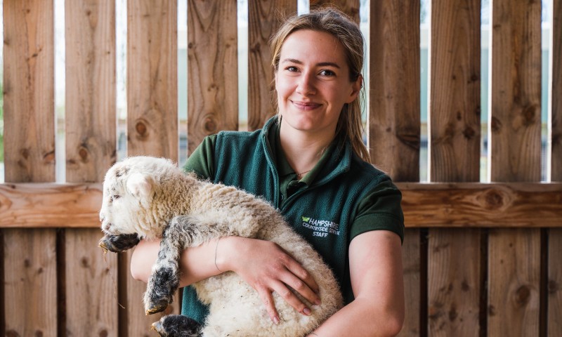 Woman holding a lamb