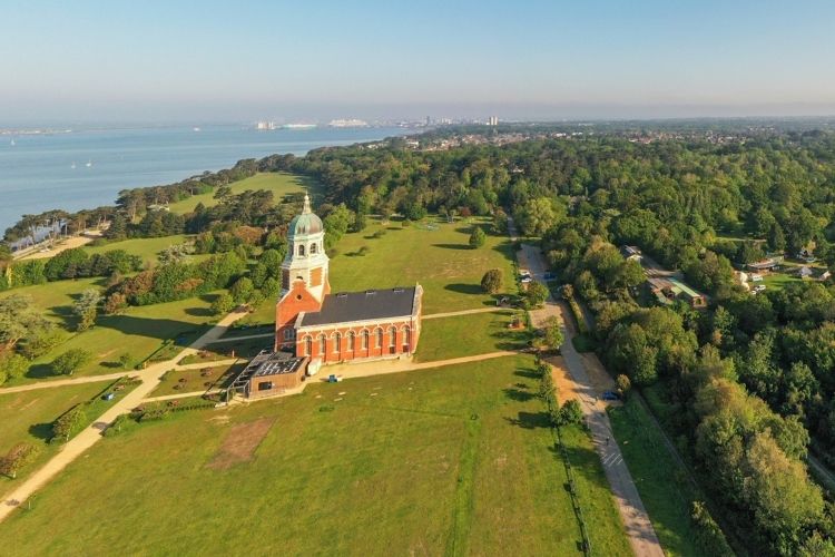 An aerial view of Royal Victoria Country Park
