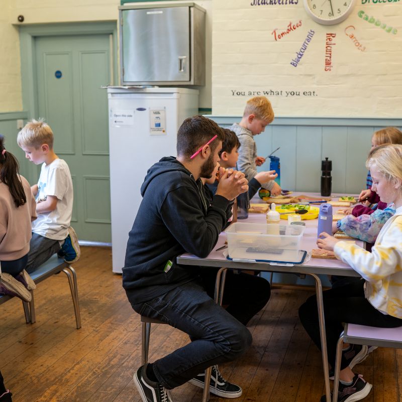 A group eating in the dining room